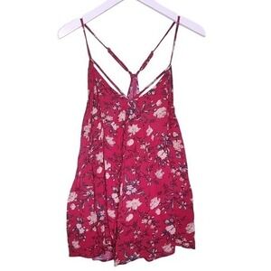 American Eagle Babydoll Tank Top Pink Floral Strappy Boho Crop Summer Y2K Medium
